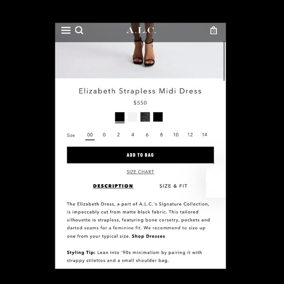 ALC Elizabeth Strapless Midi Dress in Black. - Picture 10 of 10